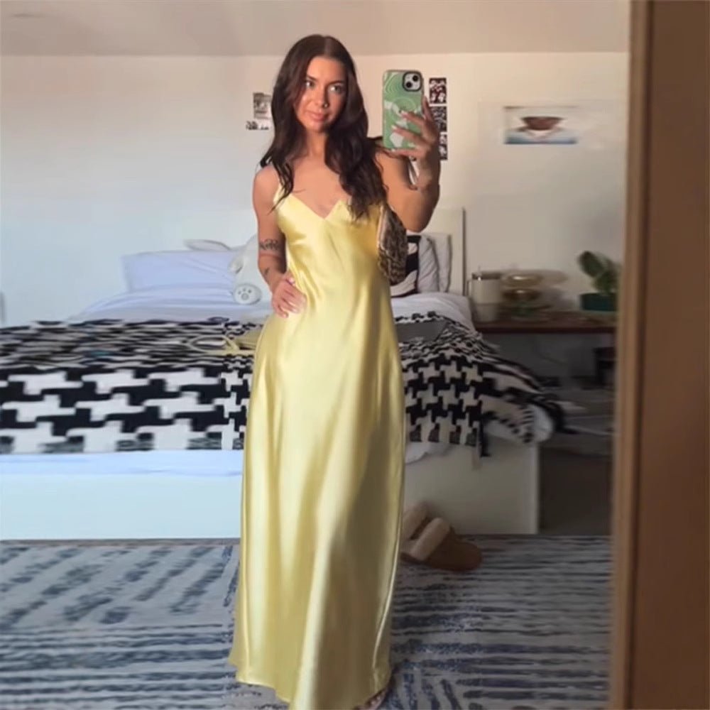 💛 Street Style High Waist Suspender Dress for Women | Solid Color Summer Midi Dress – Polyester | Part No. CY61336 - Negative Apparel
