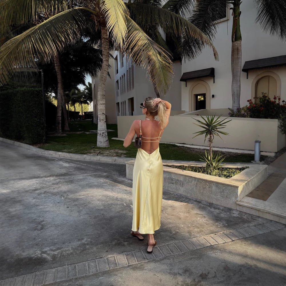 💛 Street Style High Waist Suspender Dress for Women | Solid Color Summer Midi Dress – Polyester | Part No. CY61336 - Negative Apparel