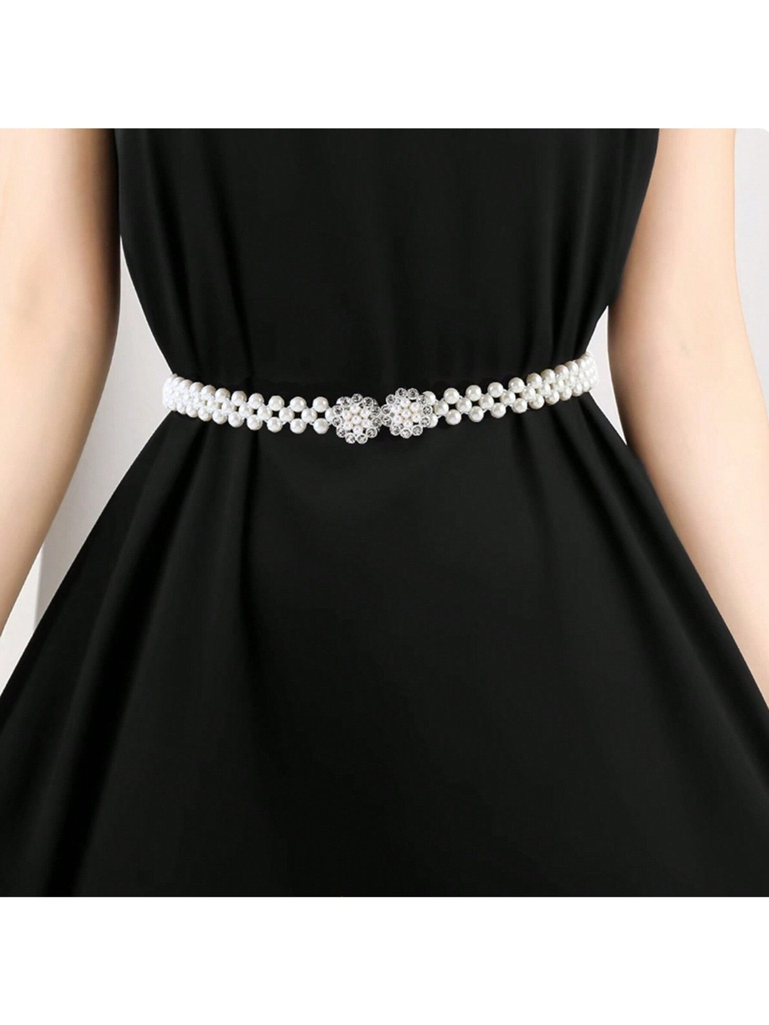 Stretch Pearl Belt Adjustable Rhinestones - Negative Apparel