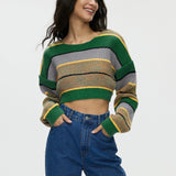 Striped contrast color loose knitted short sweater - Negative Apparel