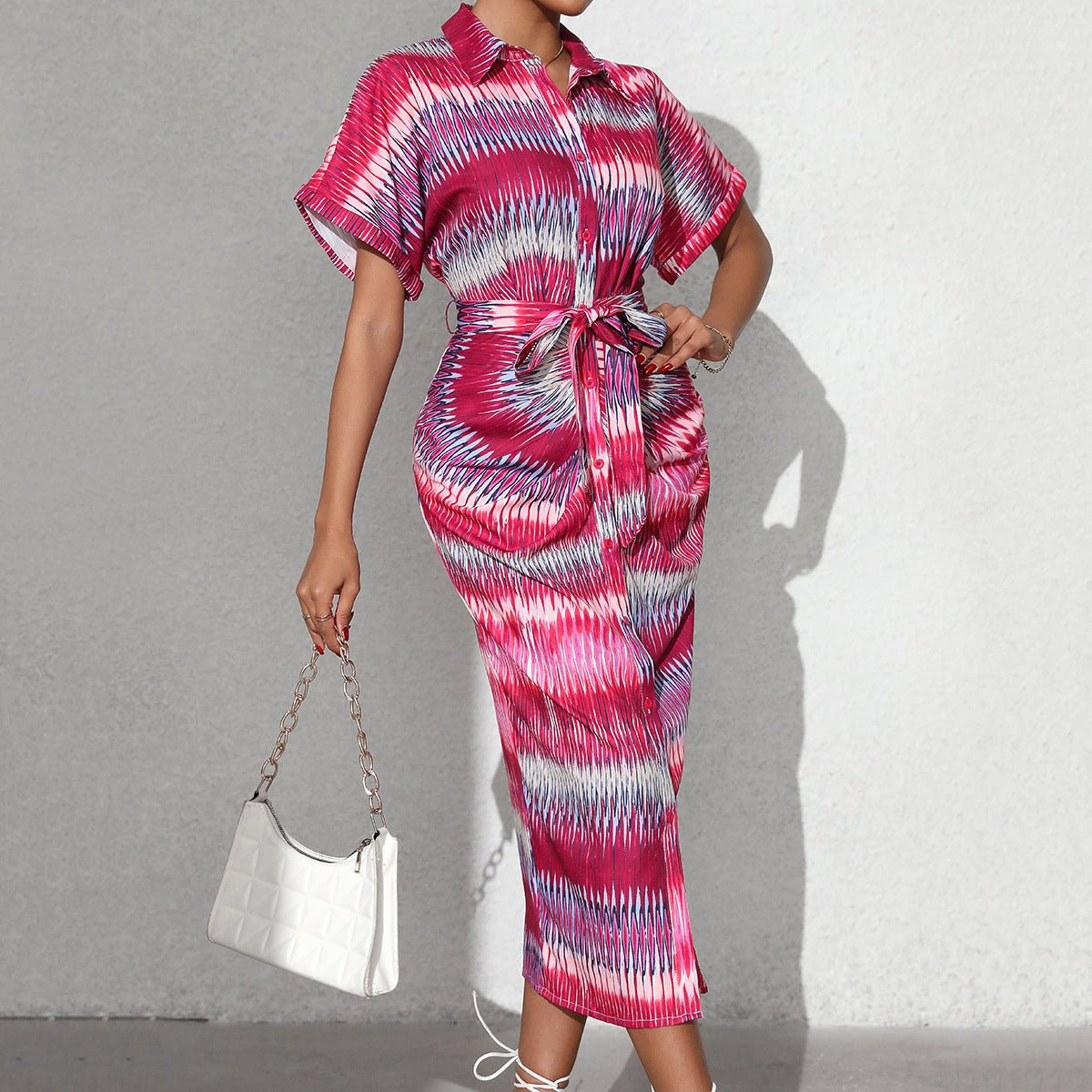 Striped lace - up cardigan dress - Negative Apparel