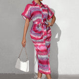 Striped lace - up cardigan dress - Negative Apparel
