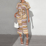 Striped lace - up cardigan dress - Negative Apparel