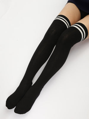 Striped Over The Knee Thigh High Socks - Negative Apparel