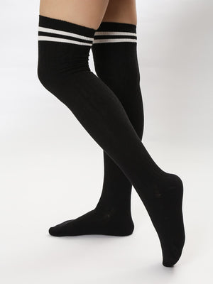 Striped Over The Knee Thigh High Socks - Negative Apparel