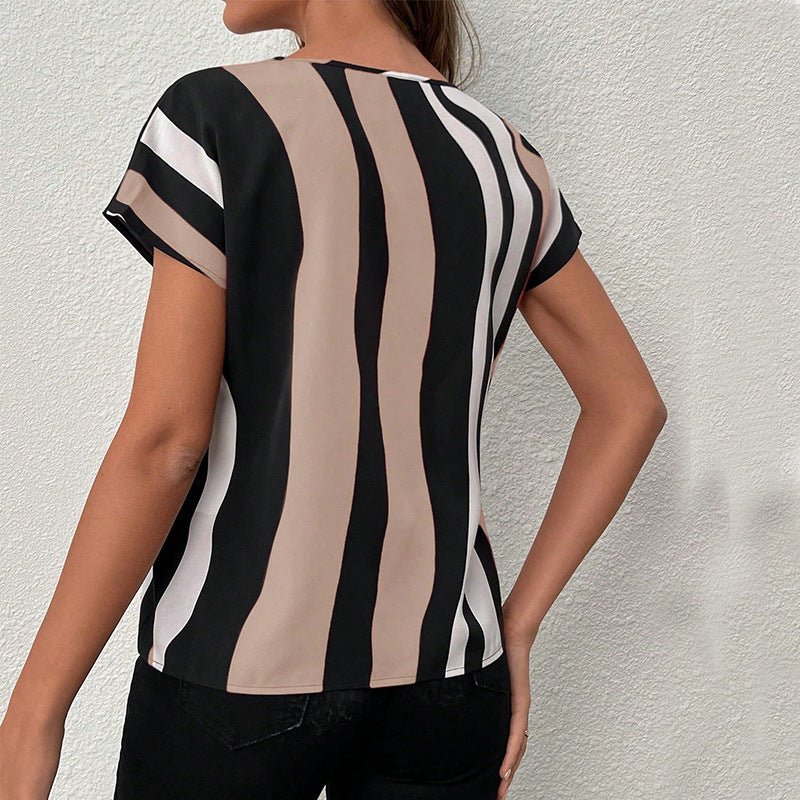 Striped shirt V - neck short - sleeved pullover - Negative Apparel