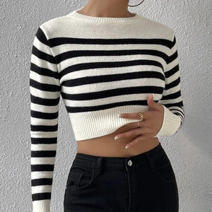 Striped short body outer wear knitted sweater - Negative Apparel