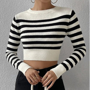 Striped short body outer wear knitted sweater - Negative Apparel