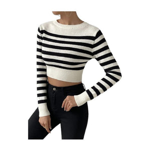 Striped short body outer wear knitted sweater - Negative Apparel