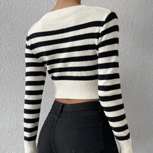 Striped short body outer wear knitted sweater - Negative Apparel