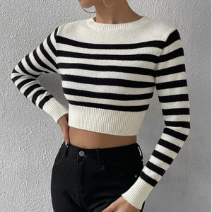 Striped short body outer wear knitted sweater - Negative Apparel