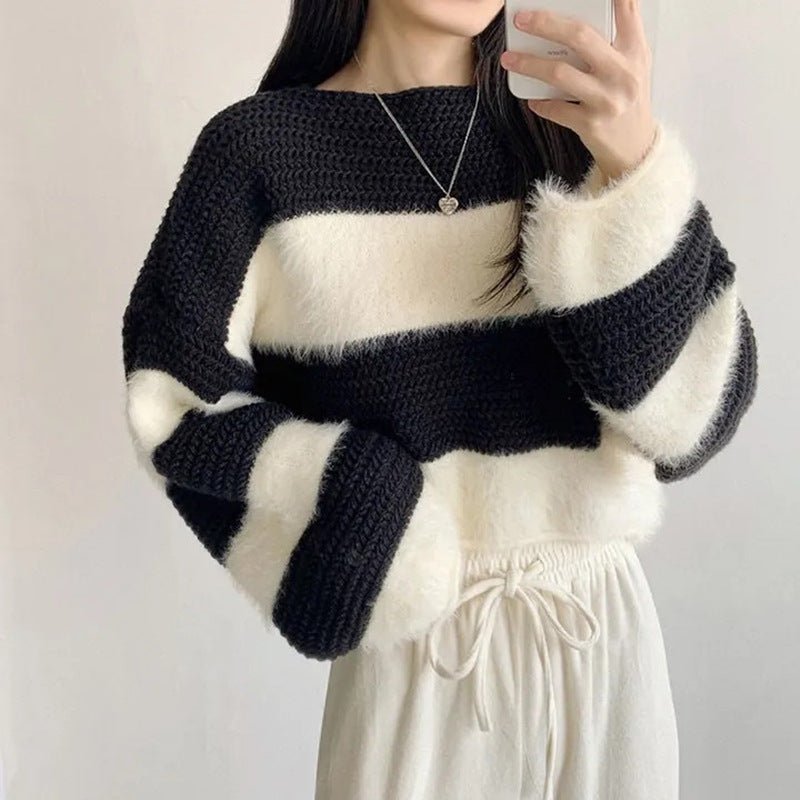 Striped short body sweater - Negative Apparel