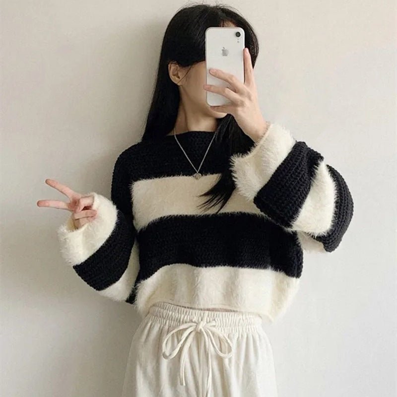 Striped short body sweater - Negative Apparel