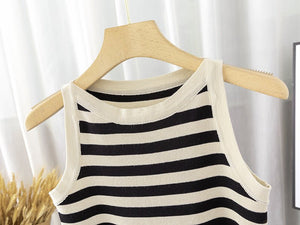 Striped solid color vest inner wear soft waxy knitted versatile sleeveless top - Negative Apparel