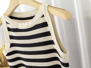 Striped solid color vest inner wear soft waxy knitted versatile sleeveless top - Negative Apparel