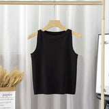 Striped solid color vest inner wear soft waxy knitted versatile sleeveless top - Negative Apparel