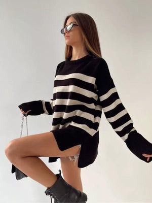 Striped turtleneck sweater loose design niche knitted sweater - Negative Apparel