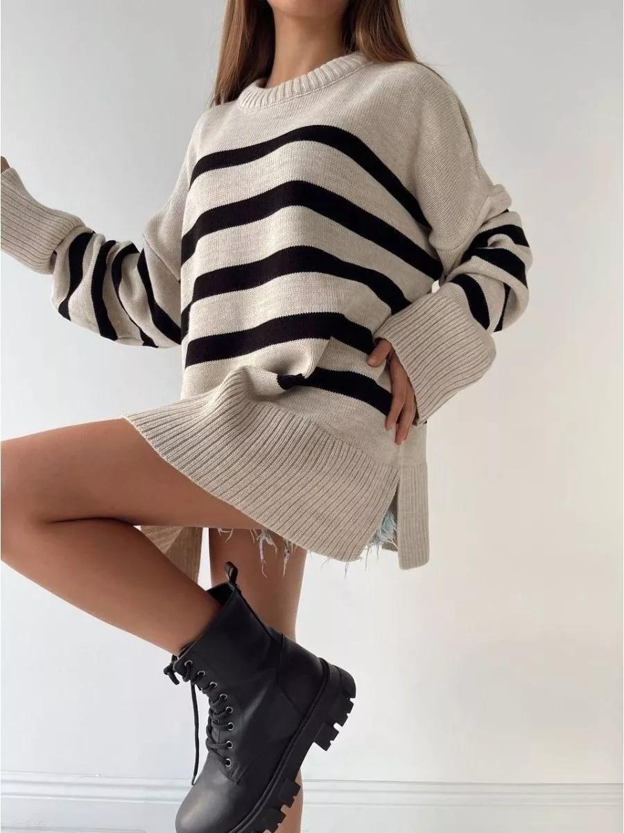 Striped turtleneck sweater loose design niche knitted sweater - Negative Apparel