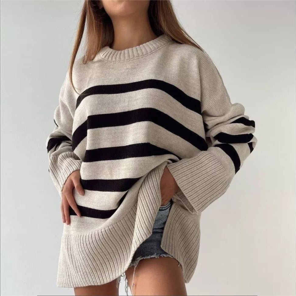 Striped turtleneck sweater loose design niche knitted sweater - Negative Apparel