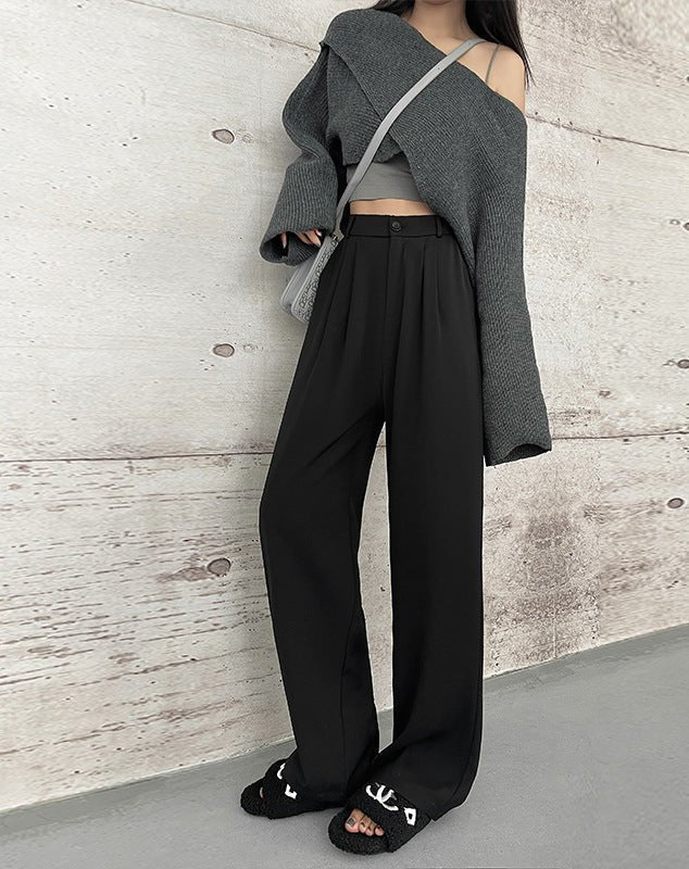 Suit pants for women, new spring styles, high waist wide leg pants, drape casual straight pants - Negative Apparel