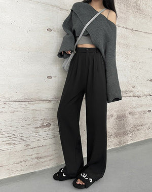 Suit pants for women, new spring styles, high waist wide leg pants, drape casual straight pants - Negative Apparel