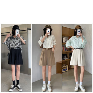 Suit shorts women's outer wear summer new high - waisted thin loose wide - leg pants thin casual women's five - point medium pants - Negative Apparel