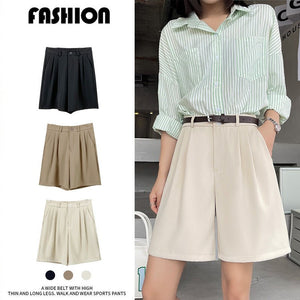 Suit shorts women's outer wear summer new high - waisted thin loose wide - leg pants thin casual women's five - point medium pants - Negative Apparel