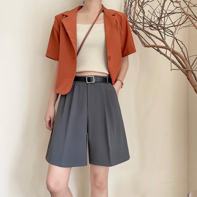 Suit shorts women's outer wear summer new high - waisted thin loose wide - leg pants thin casual women's five - point medium pants - Negative Apparel