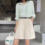 Suit shorts women's outer wear summer new high - waisted thin loose wide - leg pants thin casual women's five - point medium pants - Negative Apparel
