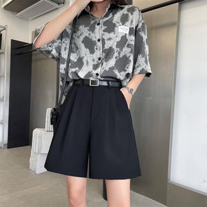 Suit shorts women's outer wear summer new high - waisted thin loose wide - leg pants thin casual women's five - point medium pants - Negative Apparel