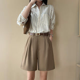Suit shorts women's outer wear summer new high - waisted thin loose wide - leg pants thin casual women's five - point medium pants - Negative Apparel