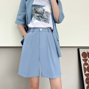 Suit shorts women's outer wear summer new high - waisted thin loose wide - leg pants thin casual women's five - point medium pants - Negative Apparel