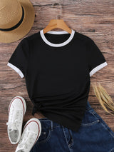 Summer black and white contrast color matching casual slim women's T-shirt simple versatile top - Negative Apparel