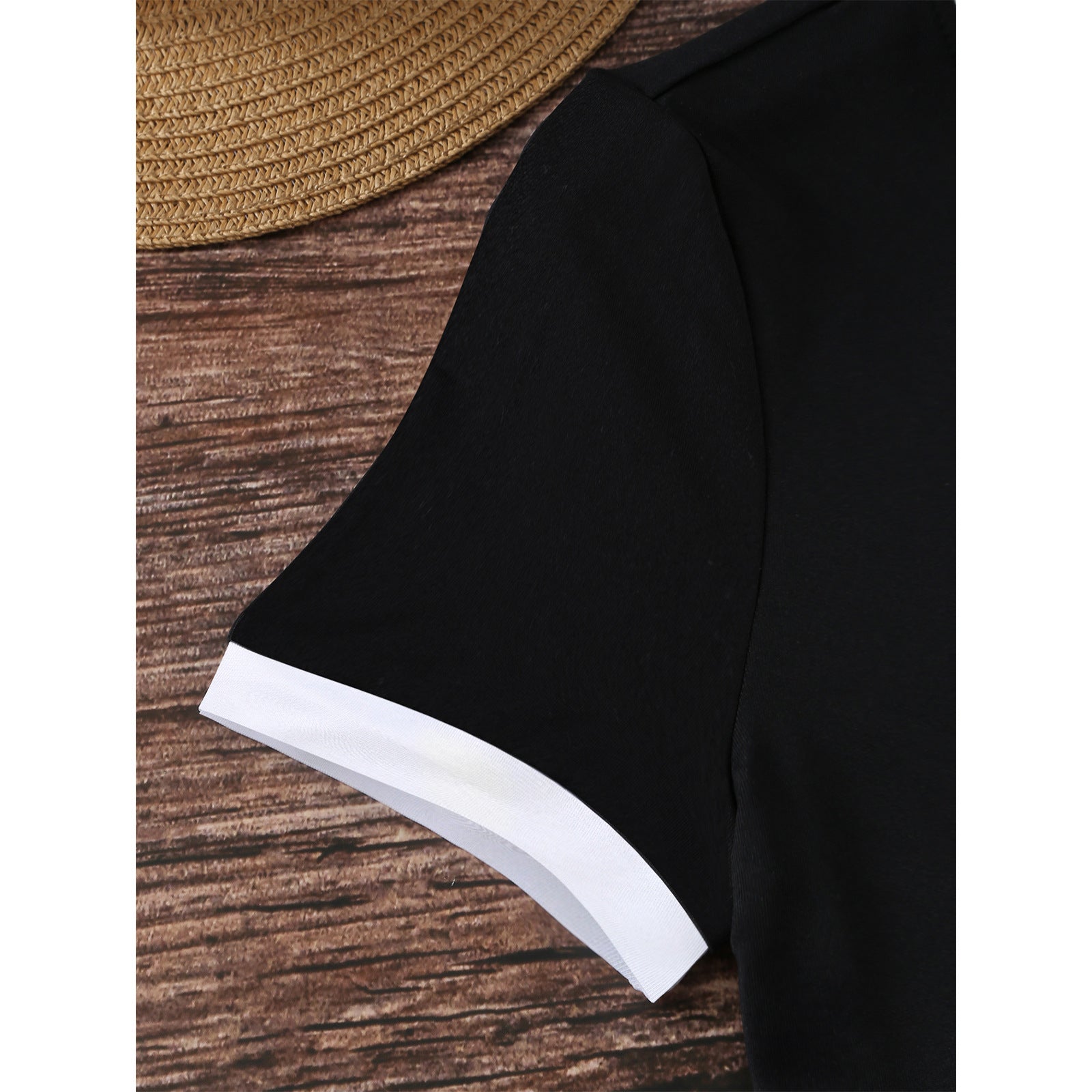 Summer black and white contrast color matching casual slim women's T-shirt simple versatile top - Negative Apparel