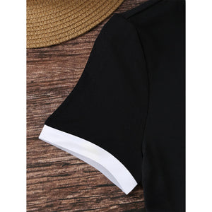 Summer black and white contrast color matching casual slim women's T-shirt simple versatile top - Negative Apparel