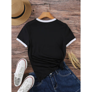 Summer black and white contrast color matching casual slim women's T-shirt simple versatile top - Negative Apparel