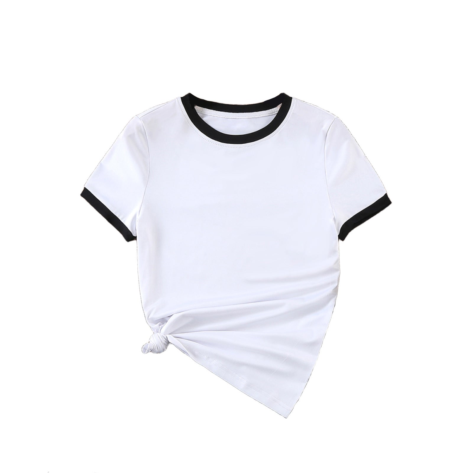 Summer black and white contrast color matching casual slim women's T-shirt simple versatile top - Negative Apparel