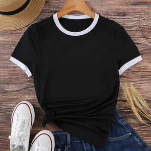 Summer black and white contrast color matching casual slim women's T-shirt simple versatile top - Negative Apparel