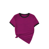 Summer black and white contrast color matching casual slim women's T-shirt simple versatile top - Negative Apparel