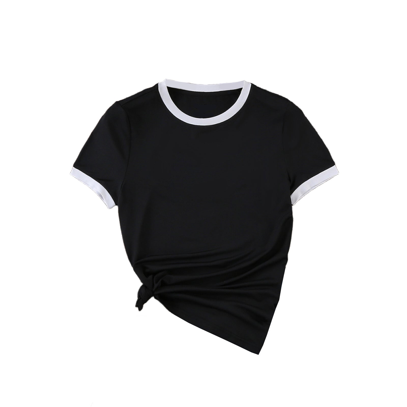 Summer black and white contrast color matching casual slim women's T-shirt simple versatile top - Negative Apparel