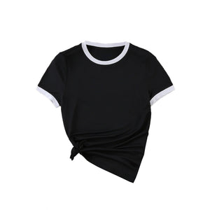 Summer black and white contrast color matching casual slim women's T-shirt simple versatile top - Negative Apparel