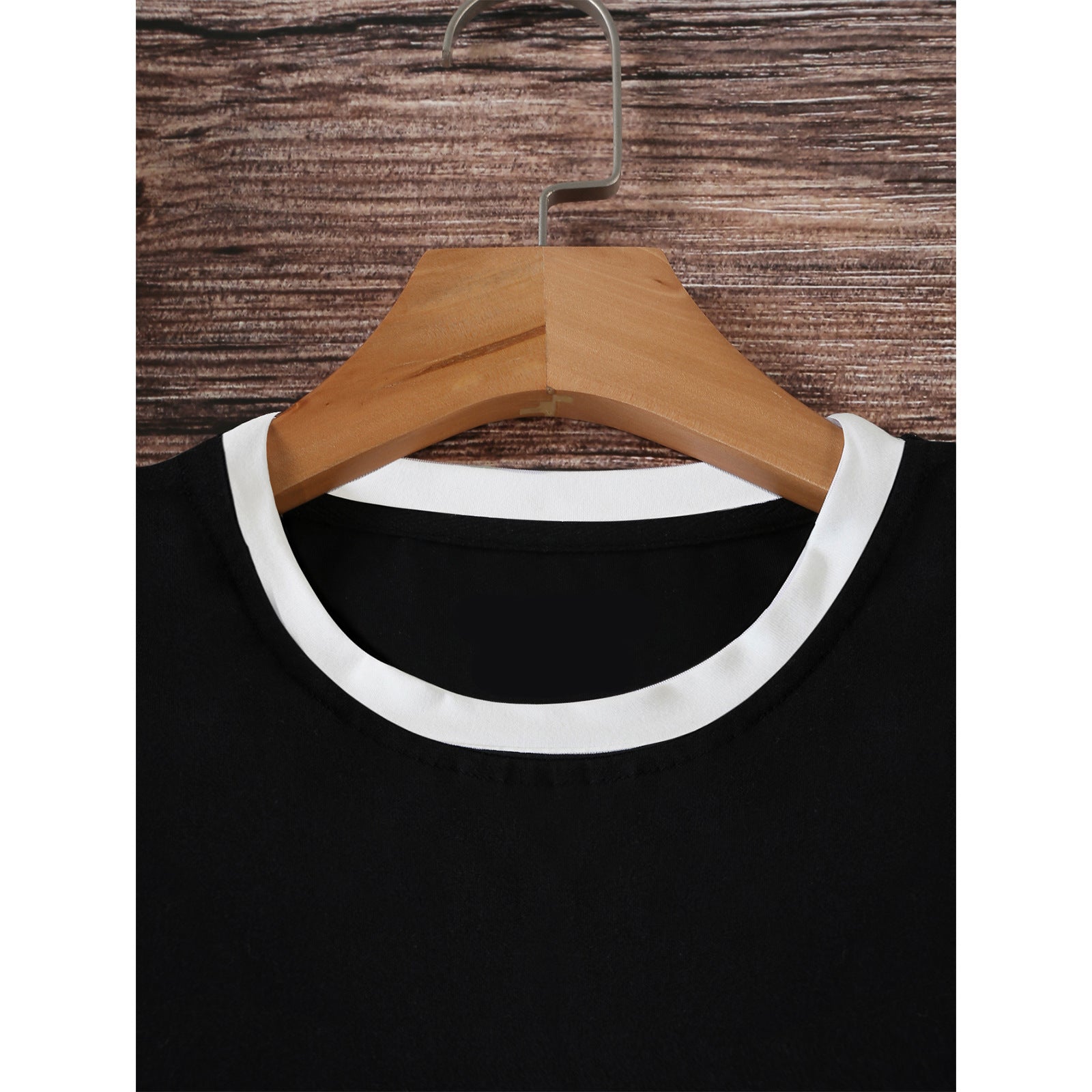 Summer black and white contrast color matching casual slim women's T-shirt simple versatile top - Negative Apparel