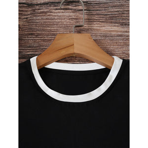 Summer black and white contrast color matching casual slim women's T-shirt simple versatile top - Negative Apparel