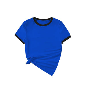 Summer black and white contrast color matching casual slim women's T-shirt simple versatile top - Negative Apparel