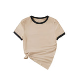 Summer black and white contrast color matching casual slim women's T-shirt simple versatile top - Negative Apparel