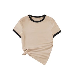 Summer black and white contrast color matching casual slim women's T-shirt simple versatile top - Negative Apparel