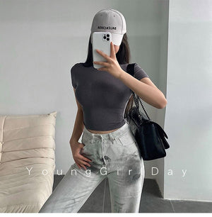 Summer new basic style small round neck short style cami top - Negative Apparel