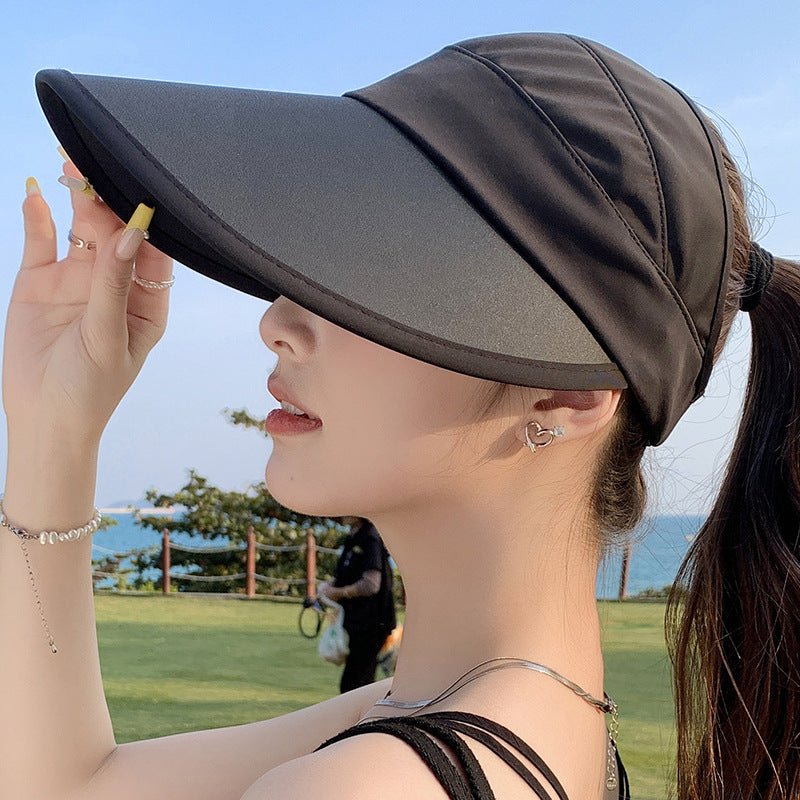 Summer new outdoor hollow hat women's fashion leisure large brim sun hat large brim face cover sun protection sun hat - Negative Apparel