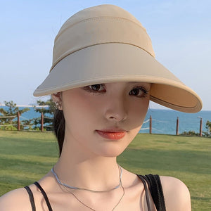 Summer new outdoor hollow hat women's fashion leisure large brim sun hat large brim face cover sun protection sun hat - Negative Apparel