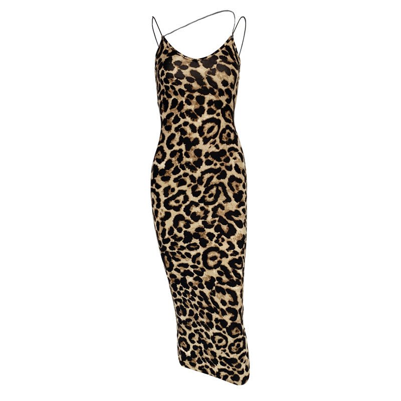 Summer new V - neck backless suspender skirt fashionable sexy leopard print dress - Negative Apparel